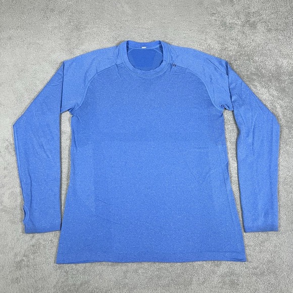 Lululemon Shirt Mens Medium Blue Thumb Holes Long Sleeve Athletic Training Gym - Picture 1 of 12